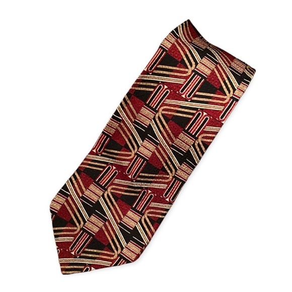 Pierre Balmain Couture Silk Neck Tie Chunky Wide Quirky Stripes Red Tan Black - Picture 7 of 7